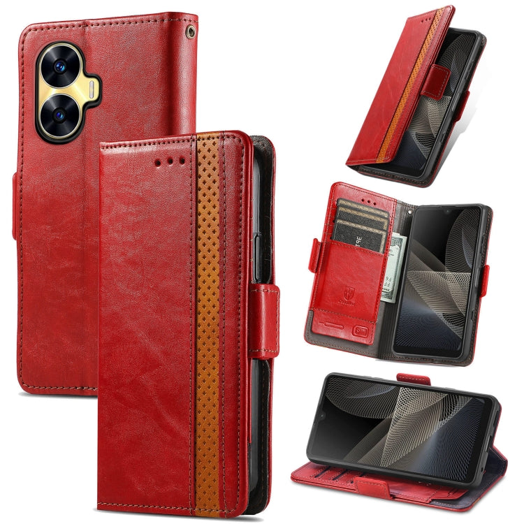 For Realme C55 CaseNeo Splicing Dual Magnetic Buckle Leather Phone Case