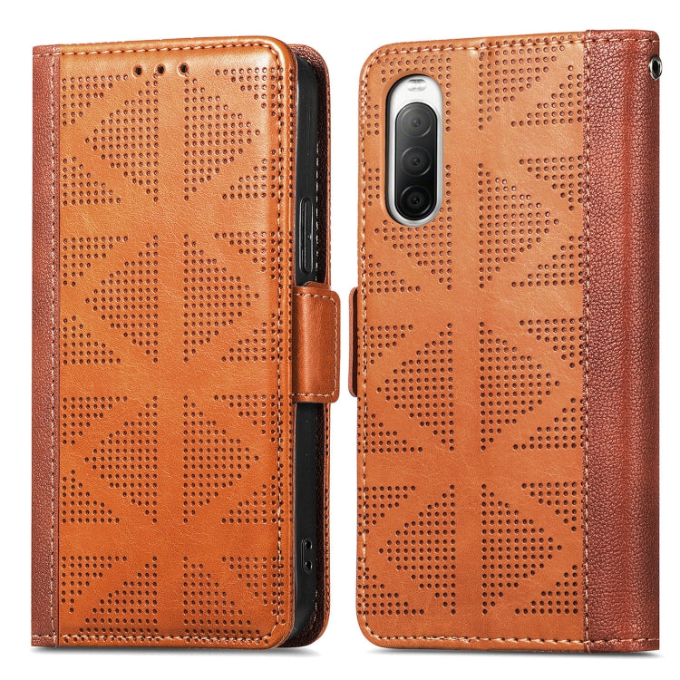 For Sony Xperia 10 II Grid Leather Flip Phone Case