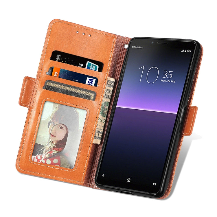 For Sony Xperia 10 II Grid Leather Flip Phone Case