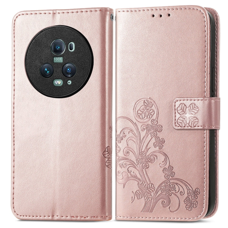 For Honor Magic5 Pro Four-leaf Clasp Embossed Buckle Leather Phone Case