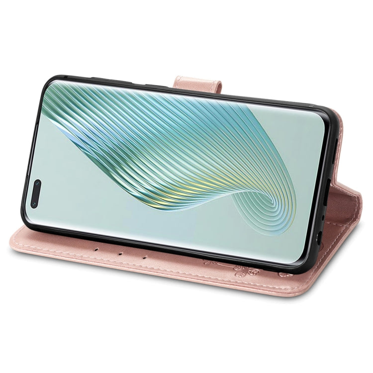 For Honor Magic5 Pro Four-leaf Clasp Embossed Buckle Leather Phone Case