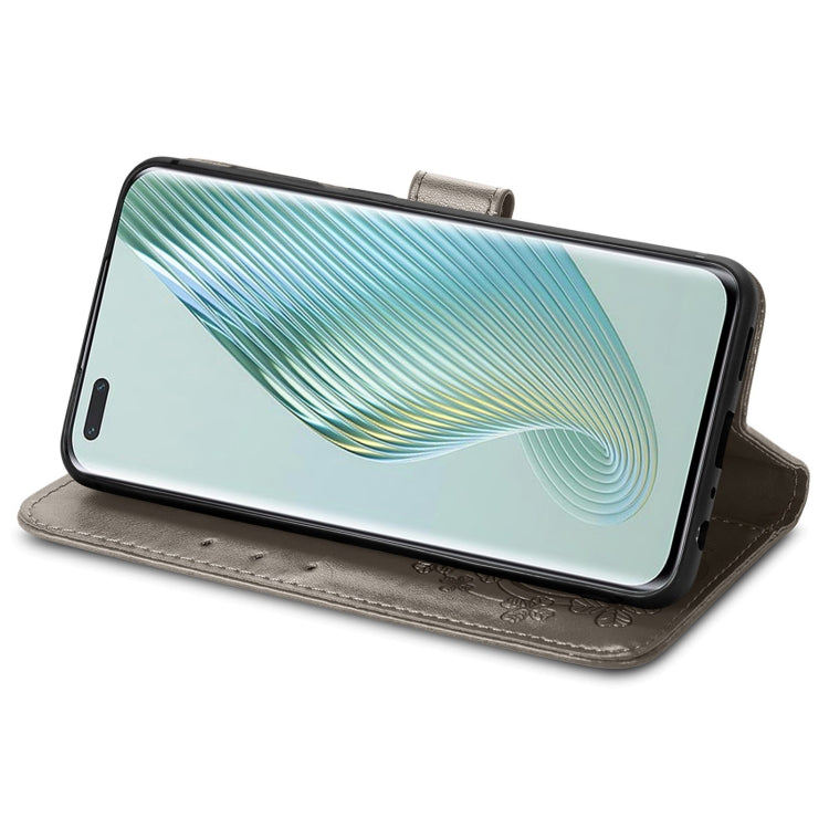 For Honor Magic5 Pro Four-leaf Clasp Embossed Buckle Leather Phone Case