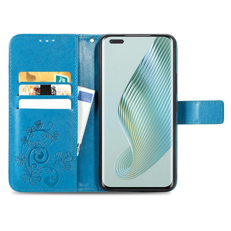 For Honor Magic5 Pro Four-leaf Clasp Embossed Buckle Leather Phone Case