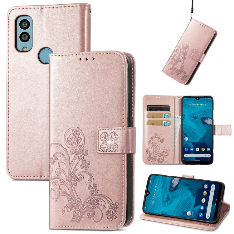 For Kyocera Android One S10 Four-leaf Clasp Embossed Buckle Leather Phone Case