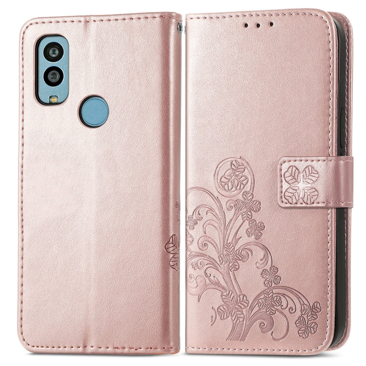 For Kyocera Android One S10 Four-leaf Clasp Embossed Buckle Leather Phone Case