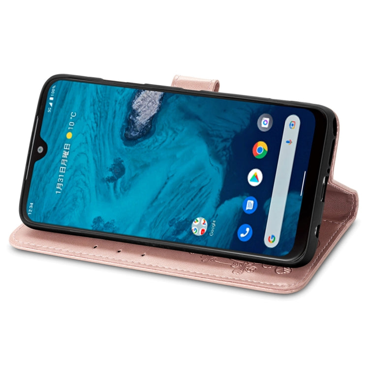 For Kyocera Android One S10 Four-leaf Clasp Embossed Buckle Leather Phone Case