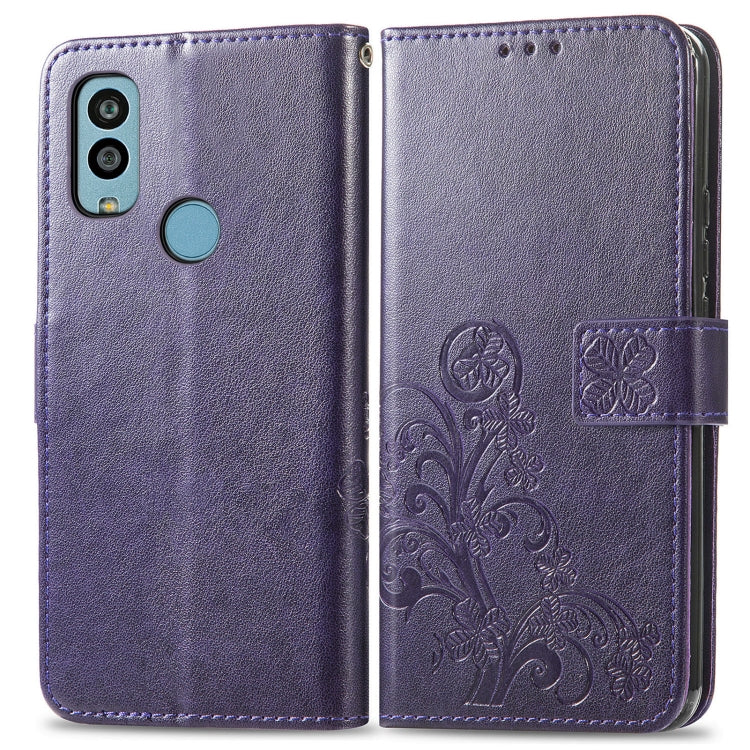For Kyocera Android One S10 Four-leaf Clasp Embossed Buckle Leather Phone Case