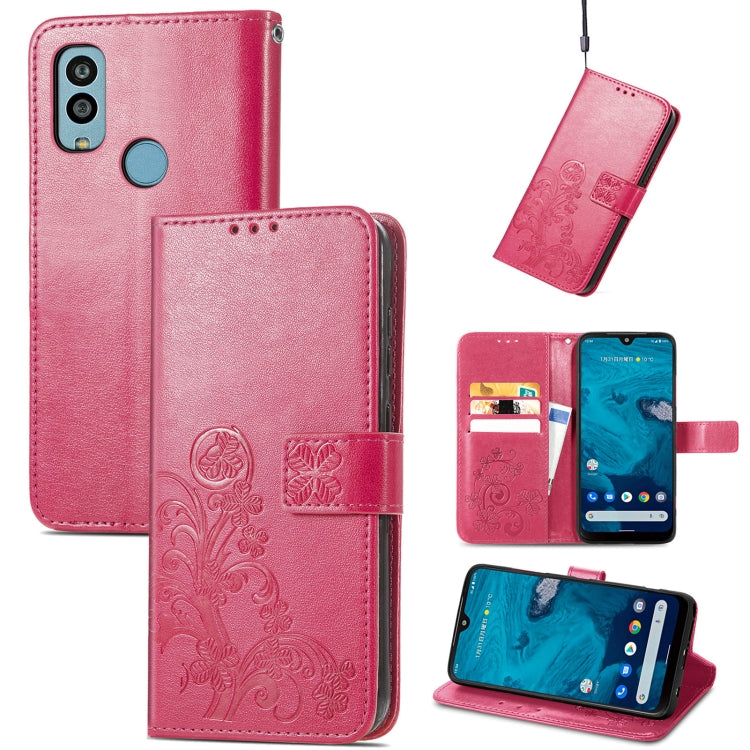 For Kyocera Android One S10 Four-leaf Clasp Embossed Buckle Leather Phone Case
