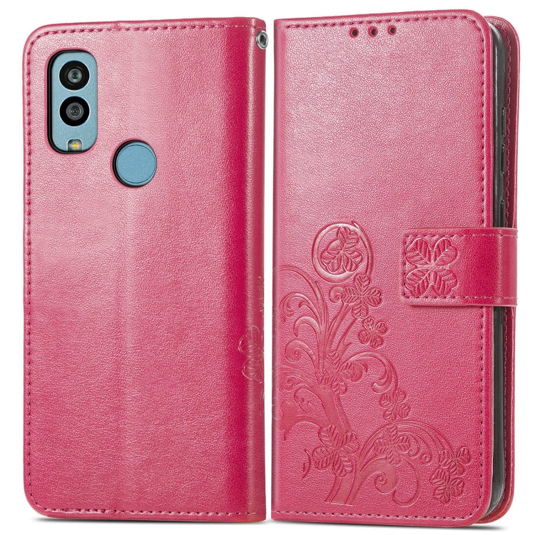 For Kyocera Android One S10 Four-leaf Clasp Embossed Buckle Leather Phone Case