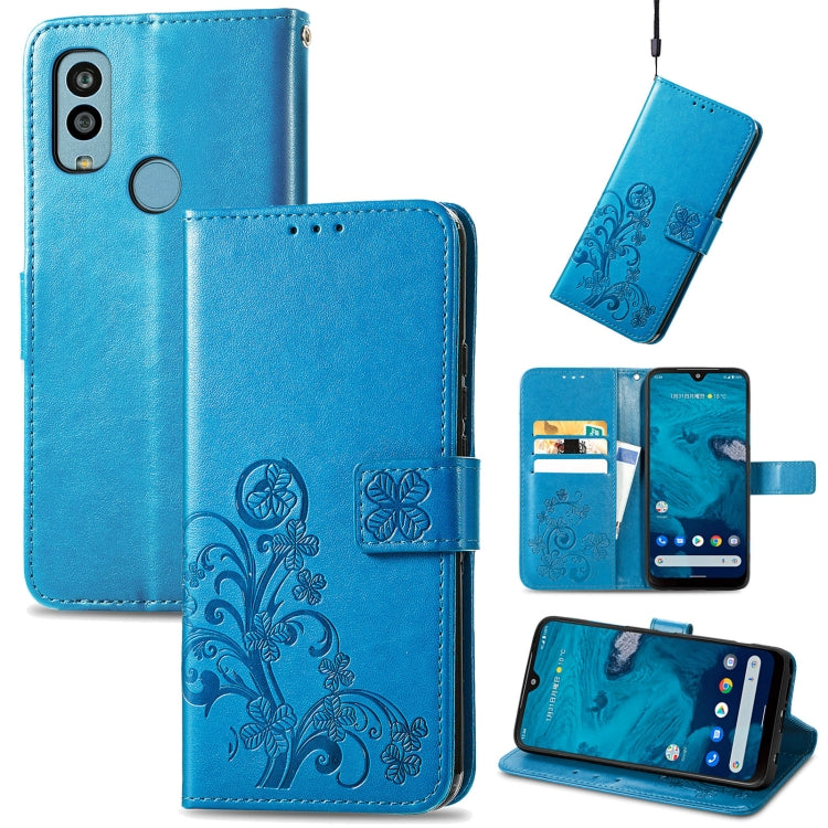 For Kyocera Android One S10 Four-leaf Clasp Embossed Buckle Leather Phone Case