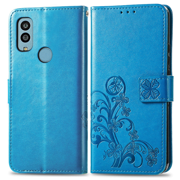 For Kyocera Android One S10 Four-leaf Clasp Embossed Buckle Leather Phone Case