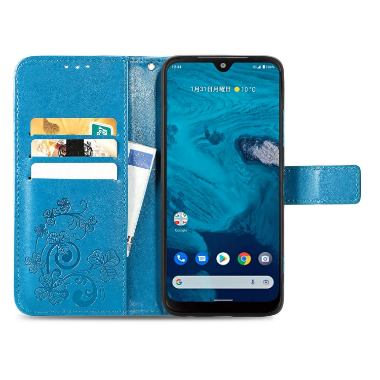 For Kyocera Android One S10 Four-leaf Clasp Embossed Buckle Leather Phone Case