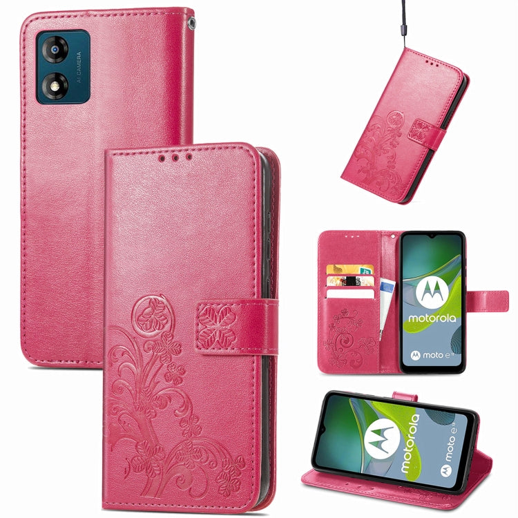 For Motorola Moto E13 Four-leaf Clasp Embossed Buckle Leather Phone Case