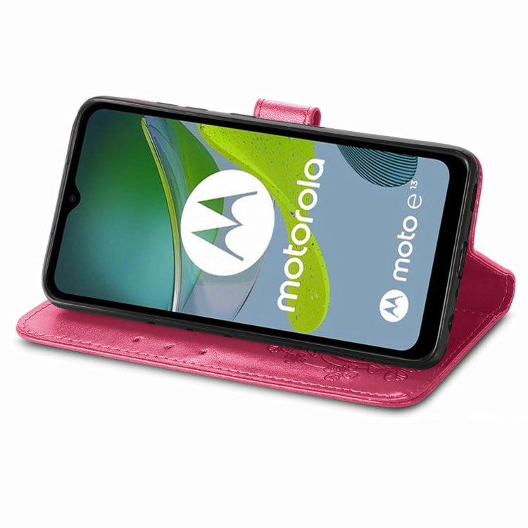 For Motorola Moto E13 Four-leaf Clasp Embossed Buckle Leather Phone Case