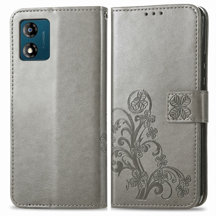 For Motorola Moto E13 Four-leaf Clasp Embossed Buckle Leather Phone Case