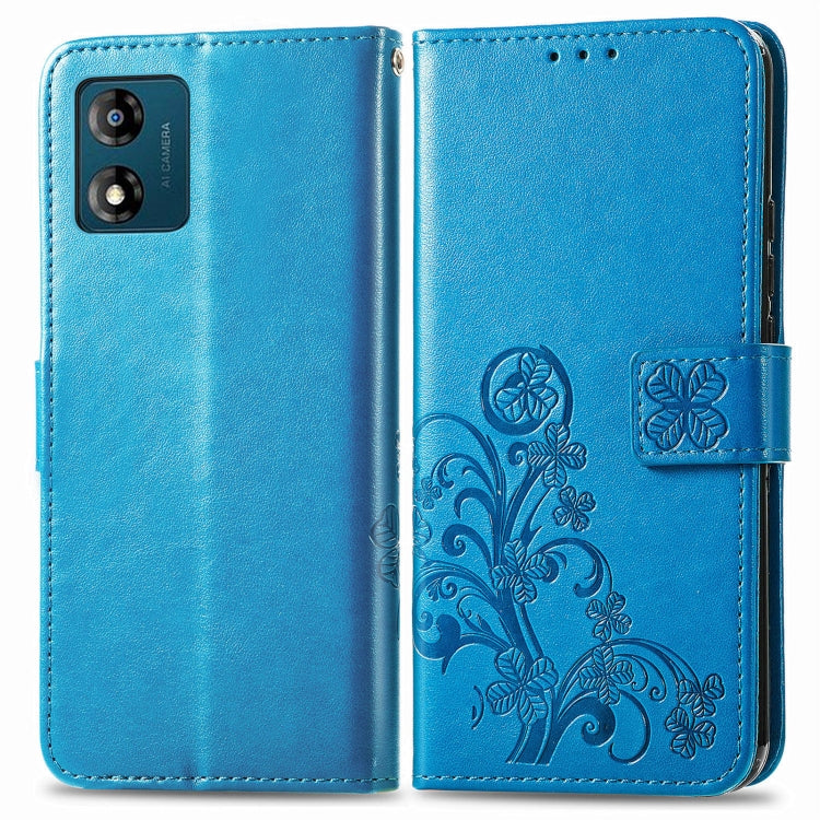 For Motorola Moto E13 Four-leaf Clasp Embossed Buckle Leather Phone Case