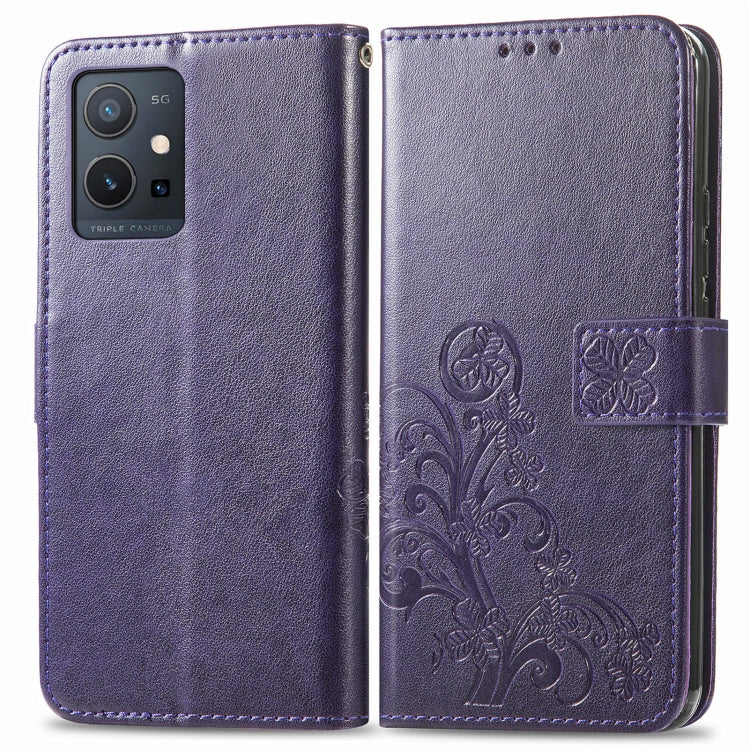 For Motorola Moto E22 4G Four-leaf Clasp Embossed Buckle Leather Phone Case