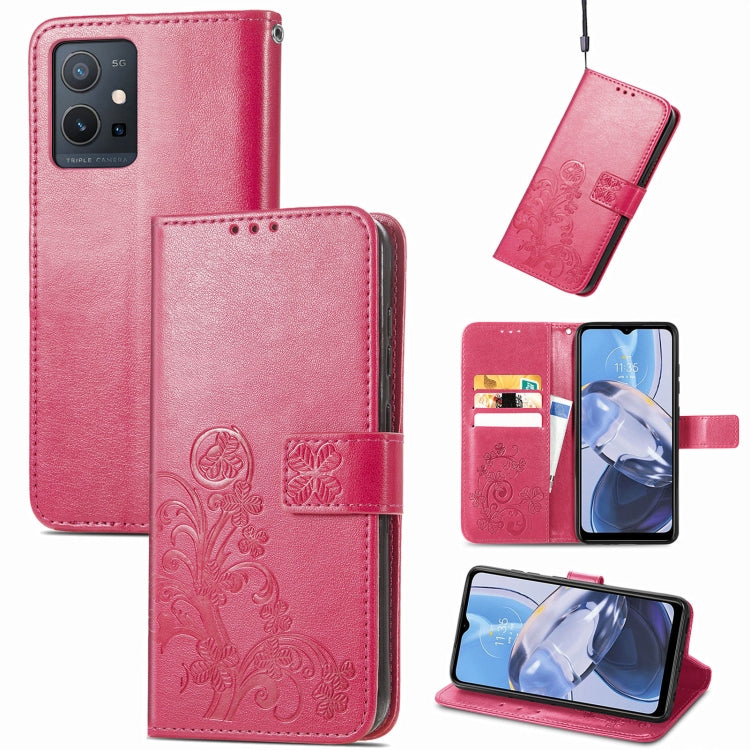 For Motorola Moto E22 4G Four-leaf Clasp Embossed Buckle Leather Phone Case