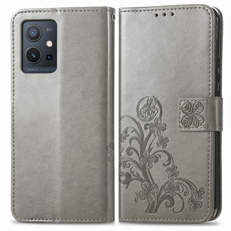 For Motorola Moto E22 4G Four-leaf Clasp Embossed Buckle Leather Phone Case