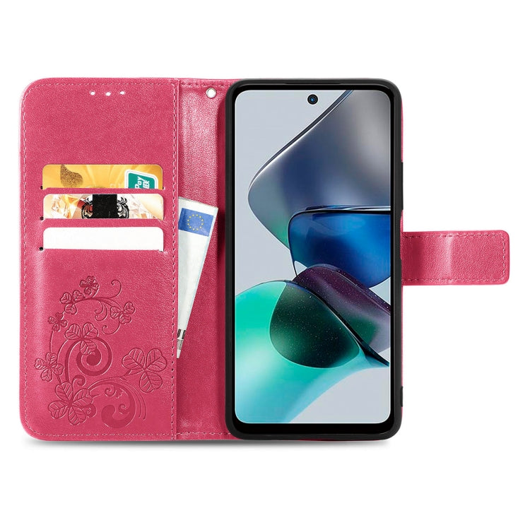 For Motorola Moto G23 Four-leaf Clasp Embossed Buckle Leather Phone Case