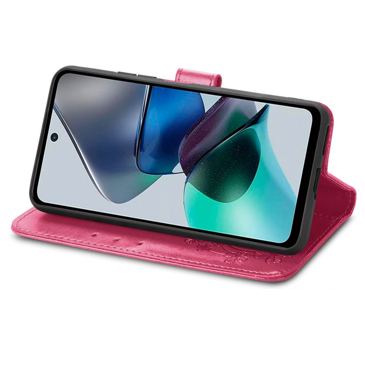 For Motorola Moto G23 Four-leaf Clasp Embossed Buckle Leather Phone Case