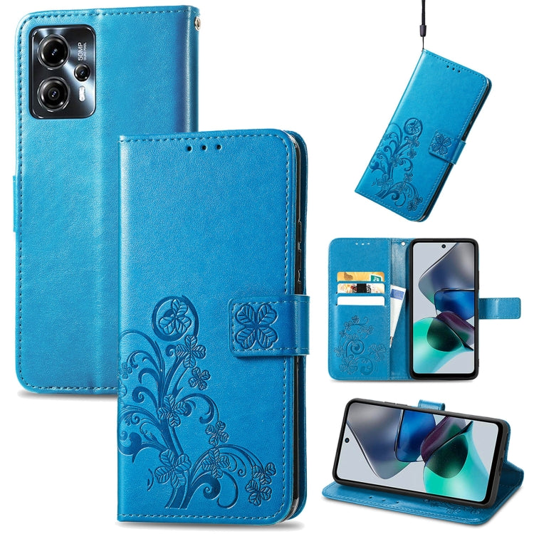 For Motorola Moto G23 Four-leaf Clasp Embossed Buckle Leather Phone Case