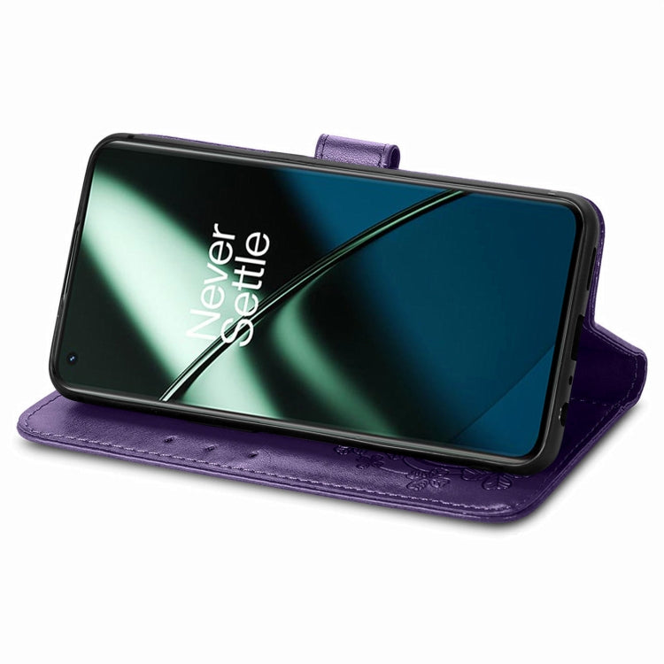 For OnePlus 11 Four-leaf Clasp Embossed Buckle Leather Phone Case