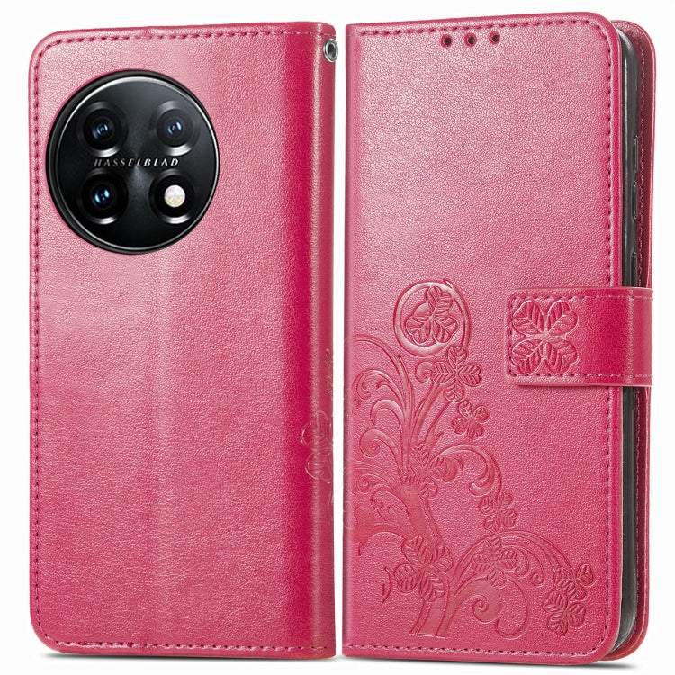 For OnePlus 11 Four-leaf Clasp Embossed Buckle Leather Phone Case