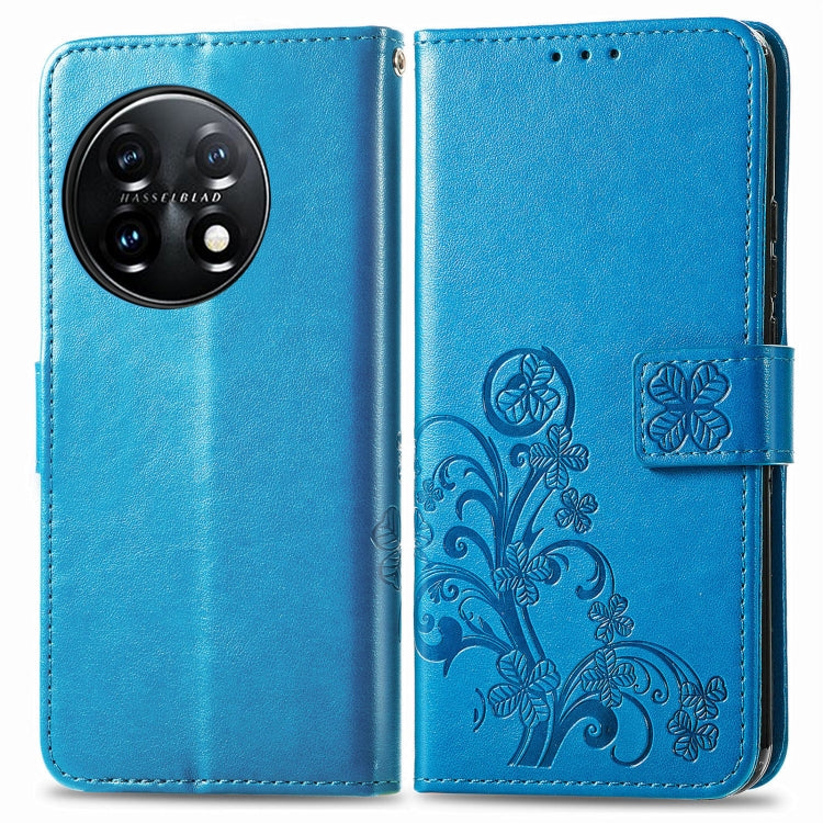 For OnePlus 11 Four-leaf Clasp Embossed Buckle Leather Phone Case