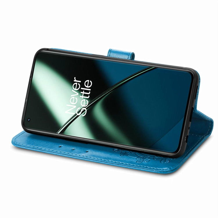 For OnePlus 11 Four-leaf Clasp Embossed Buckle Leather Phone Case
