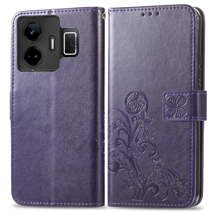 For Realme GT Neo 5 Four-leaf Clasp Embossed Buckle Leather Phone Case