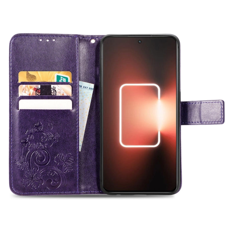 For Realme GT Neo 5 Four-leaf Clasp Embossed Buckle Leather Phone Case