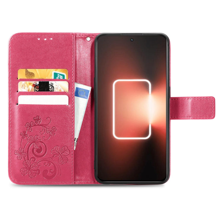 For Realme GT Neo 5 Four-leaf Clasp Embossed Buckle Leather Phone Case