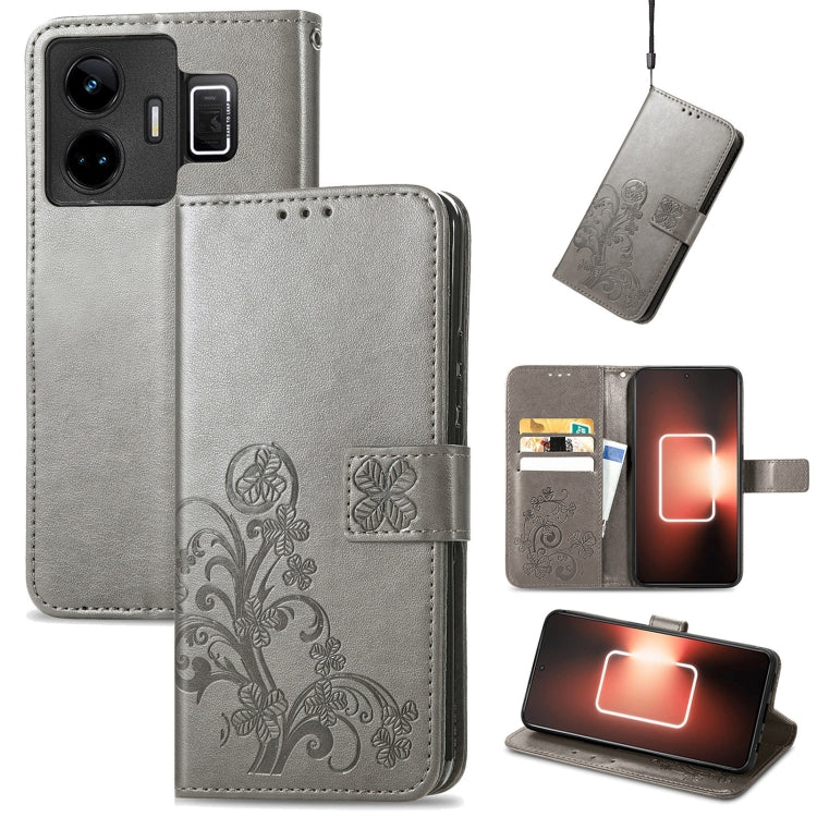 For Realme GT Neo 5 Four-leaf Clasp Embossed Buckle Leather Phone Case