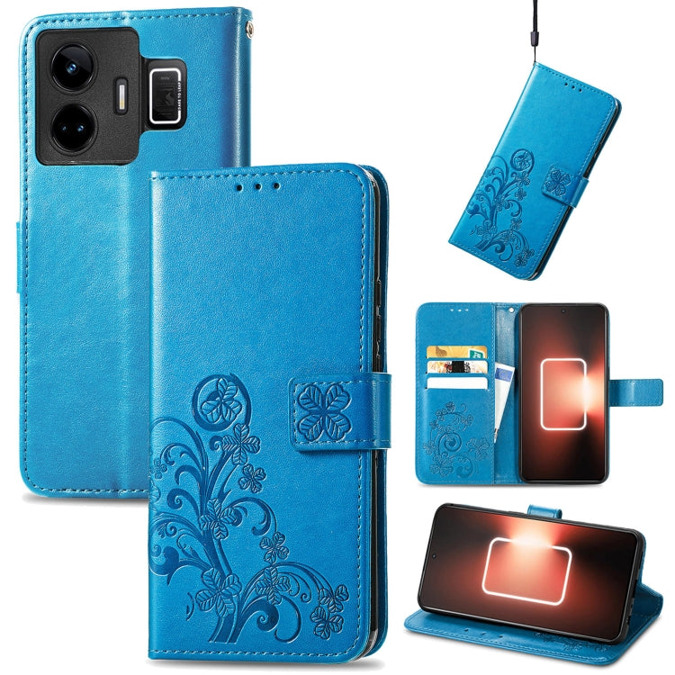 For Realme GT Neo 5 Four-leaf Clasp Embossed Buckle Leather Phone Case
