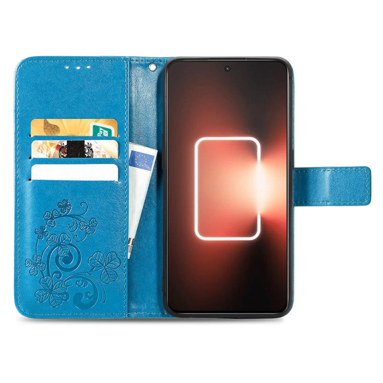 For Realme GT Neo 5 Four-leaf Clasp Embossed Buckle Leather Phone Case