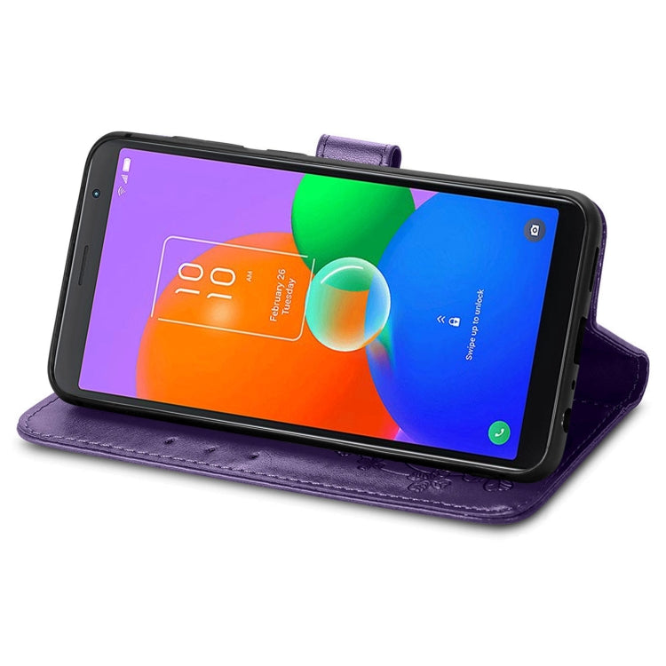 For TCL 403 Four-leaf Clasp Embossed Buckle Leather Phone Case