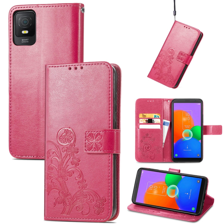 For TCL 403 Four-leaf Clasp Embossed Buckle Leather Phone Case