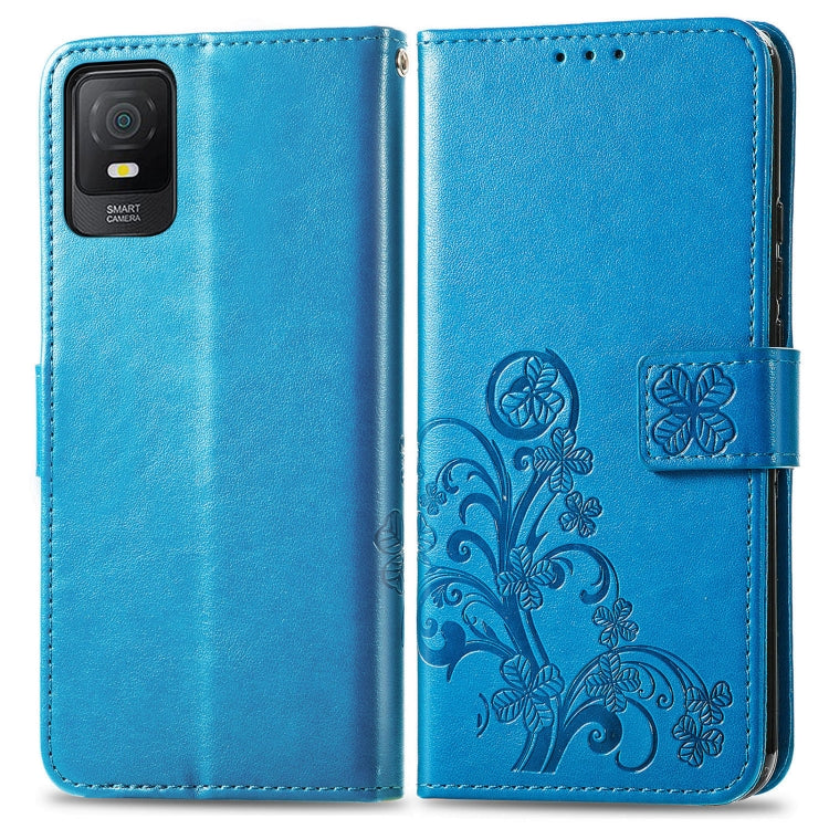 For TCL 403 Four-leaf Clasp Embossed Buckle Leather Phone Case