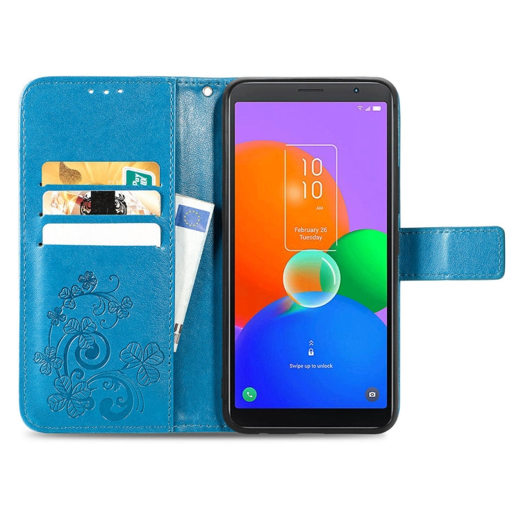 For TCL 403 Four-leaf Clasp Embossed Buckle Leather Phone Case