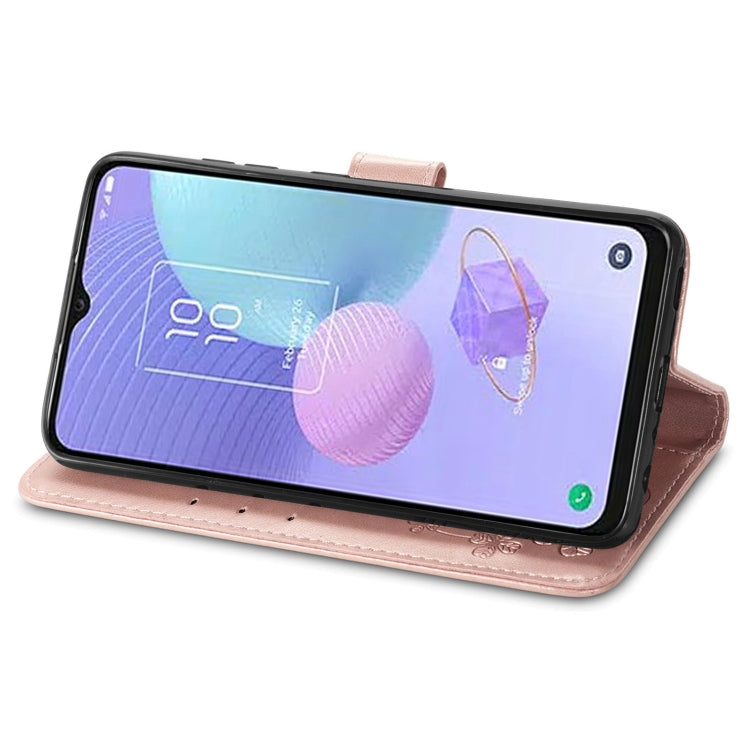 For TCL 405 Four-leaf Clasp Embossed Buckle Leather Phone Case