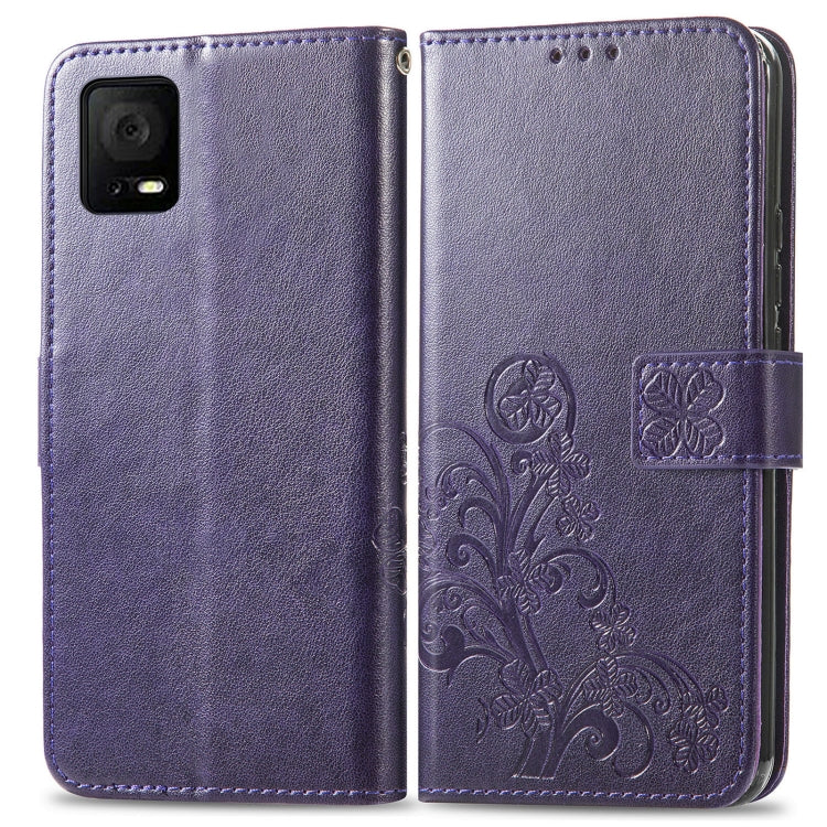 For TCL 405 Four-leaf Clasp Embossed Buckle Leather Phone Case