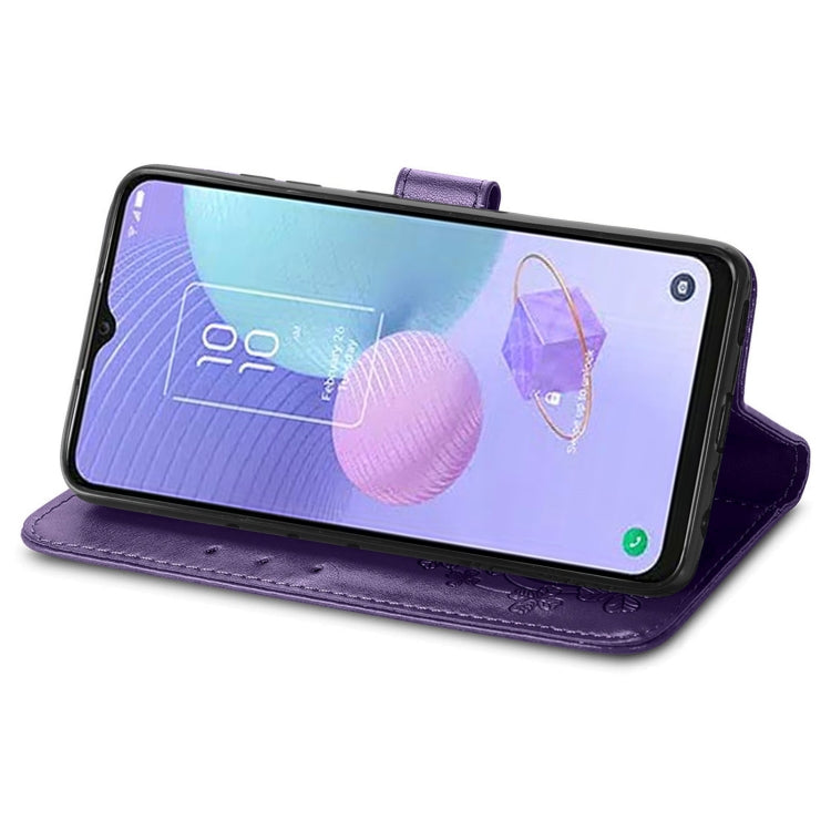 For TCL 405 Four-leaf Clasp Embossed Buckle Leather Phone Case