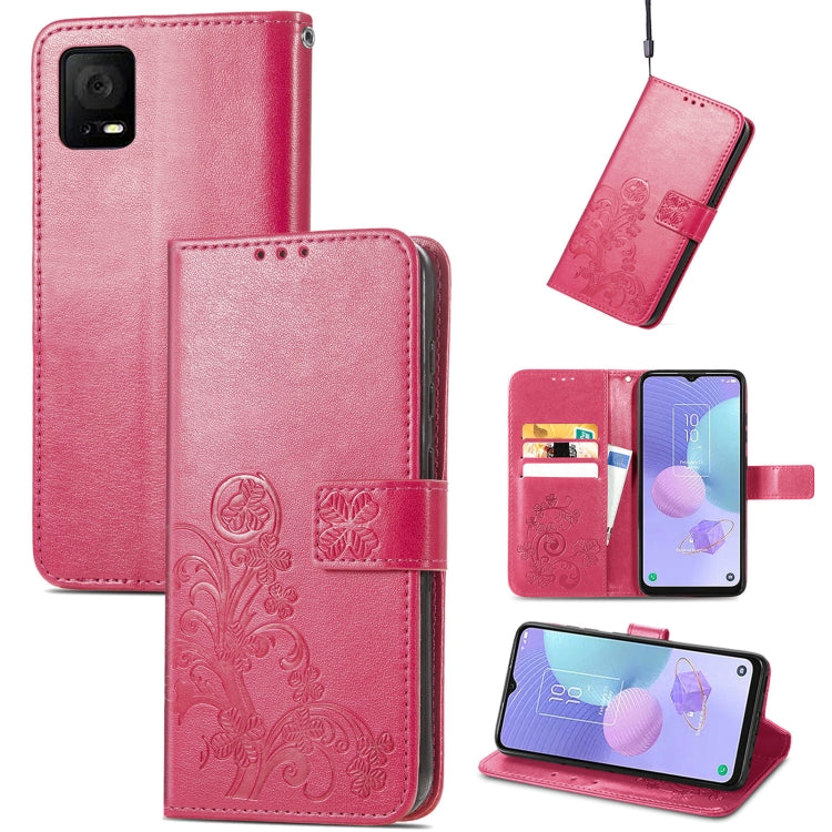 For TCL 405 Four-leaf Clasp Embossed Buckle Leather Phone Case