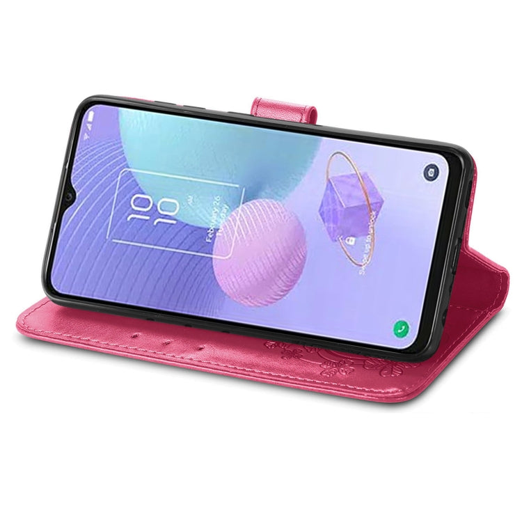 For TCL 405 Four-leaf Clasp Embossed Buckle Leather Phone Case