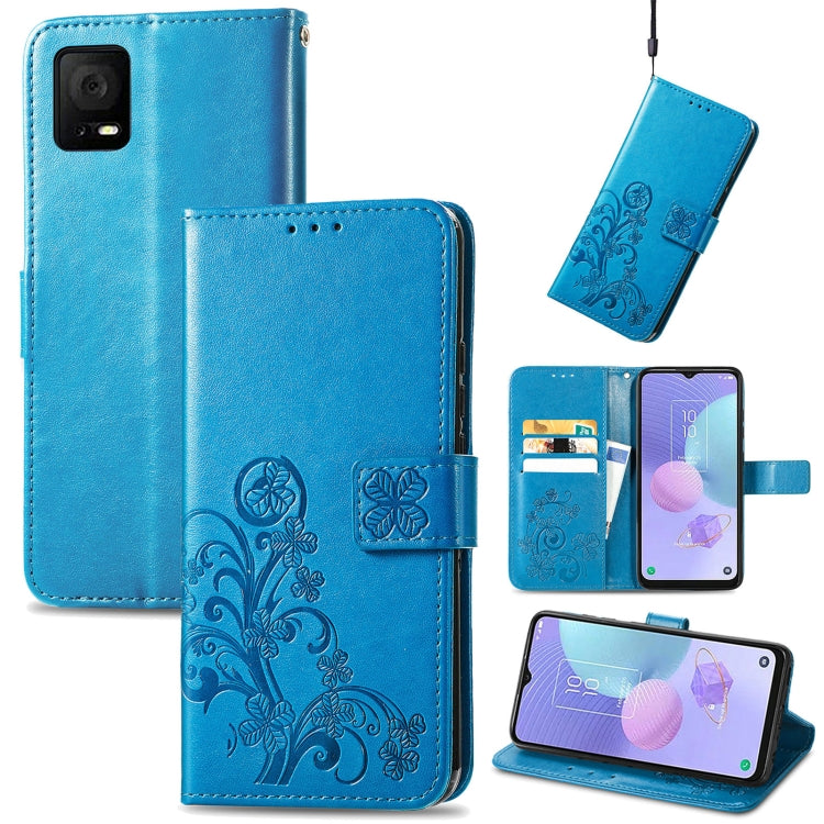 For TCL 405 Four-leaf Clasp Embossed Buckle Leather Phone Case