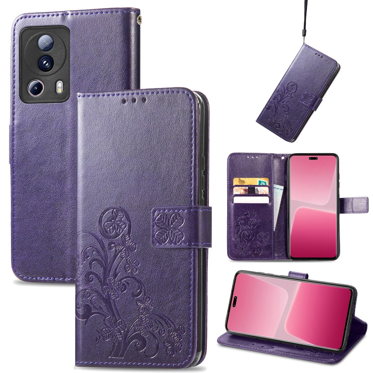 For Xiaomi 13 Lite Four-leaf Clasp Embossed Buckle Leather Phone Case