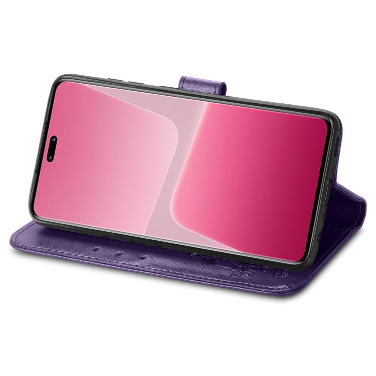 For Xiaomi 13 Lite Four-leaf Clasp Embossed Buckle Leather Phone Case