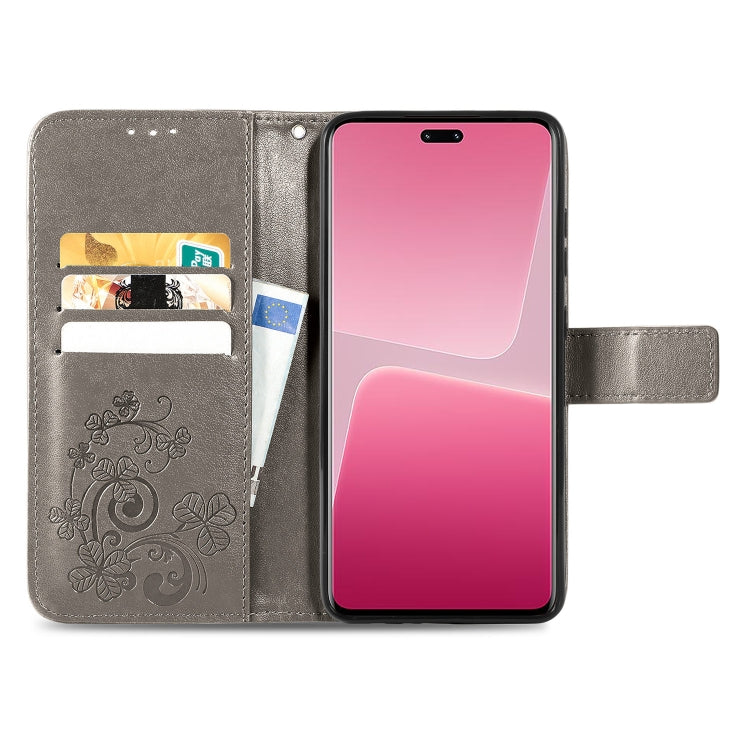For Xiaomi 13 Lite Four-leaf Clasp Embossed Buckle Leather Phone Case