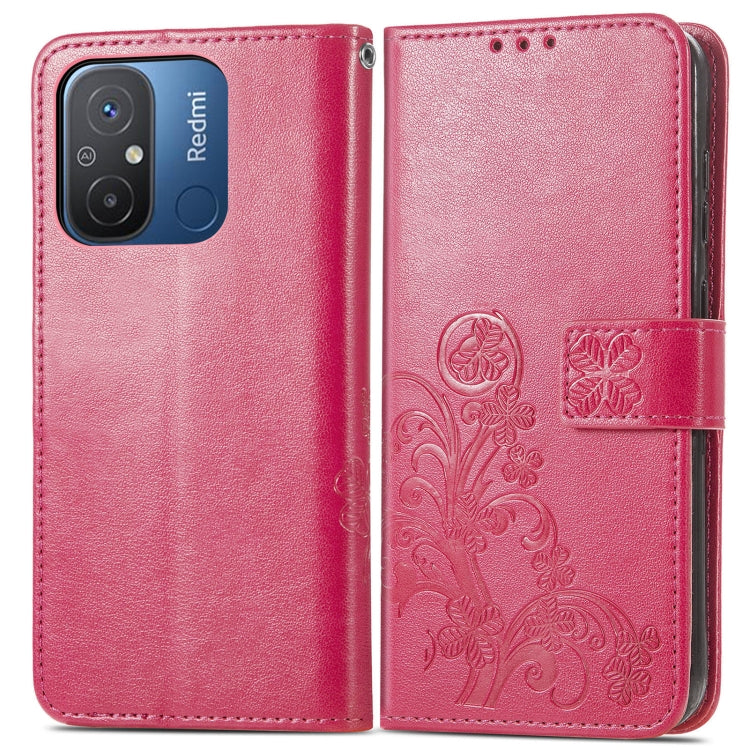 For Xiaomi Redmi 12C Four-leaf Clasp Embossed Buckle Leather Phone Case